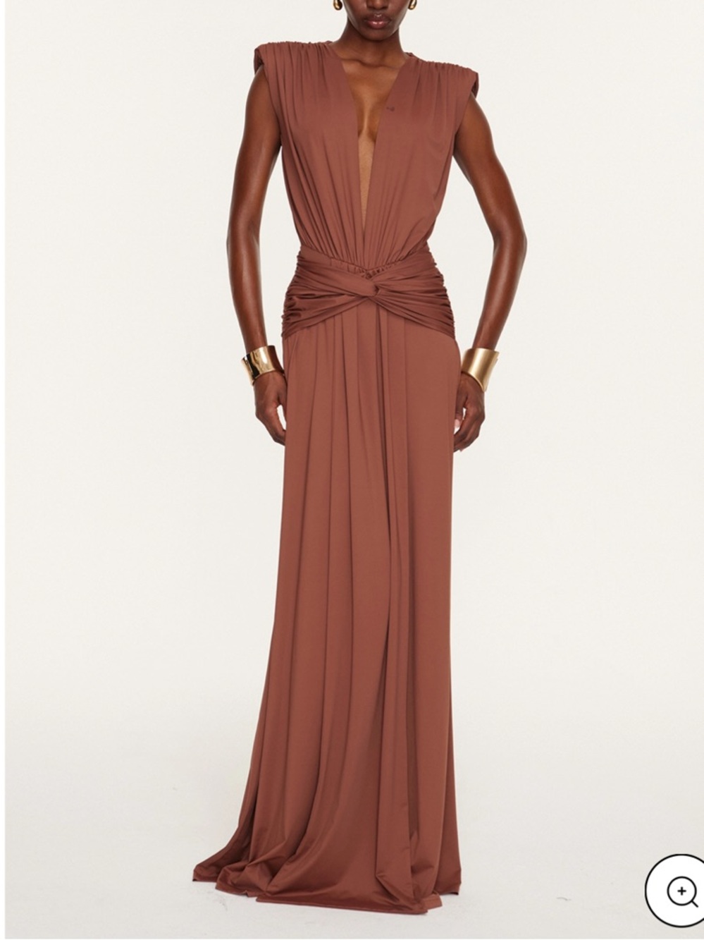 Sleeveless Deep V-Twist Maxi Dress in Rust